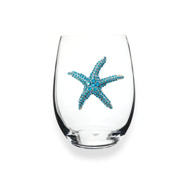 Jeweled Blue Starfish Stemless Wine Glass